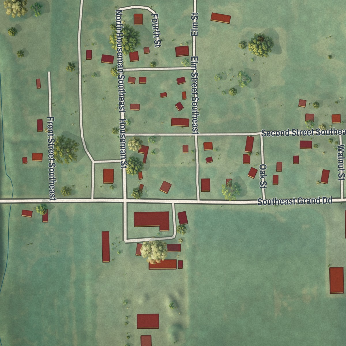 Second close-up of the map of Faucett, Missouri print showing more streets and buildings