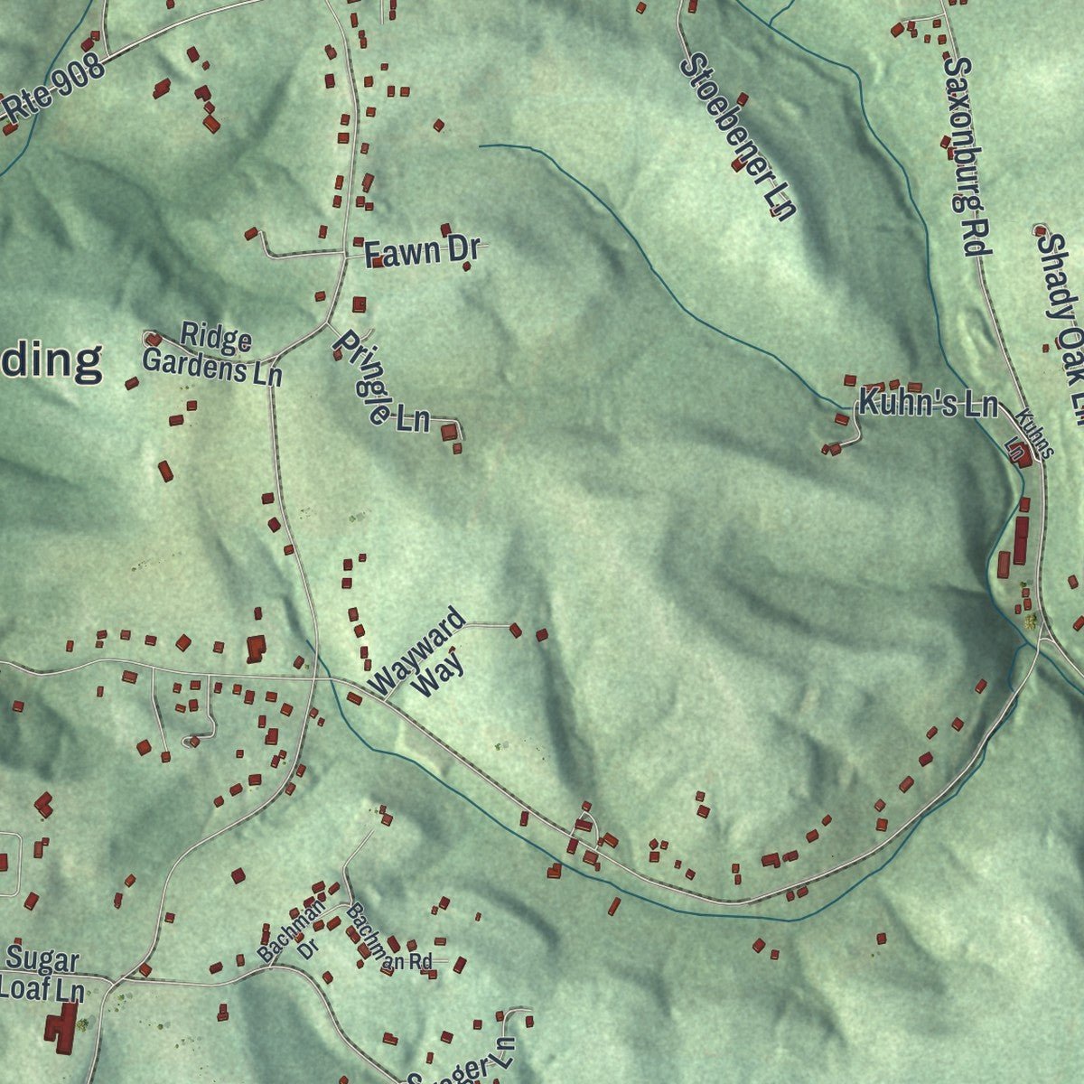 Second close-up of the map of Fawn, Allegheny County, Pennsylvania print showing more streets and buildings