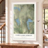 Fawn Lake Forest, Pennsylvania map, 24 x 36 inch print in a white frame by a staircase