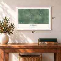 Fayette, Michigan map, 12 x 18 inch print in a white frame in an entryway