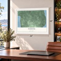 Fayette, New York map, 18 x 24 inch print in a white frame in a home office