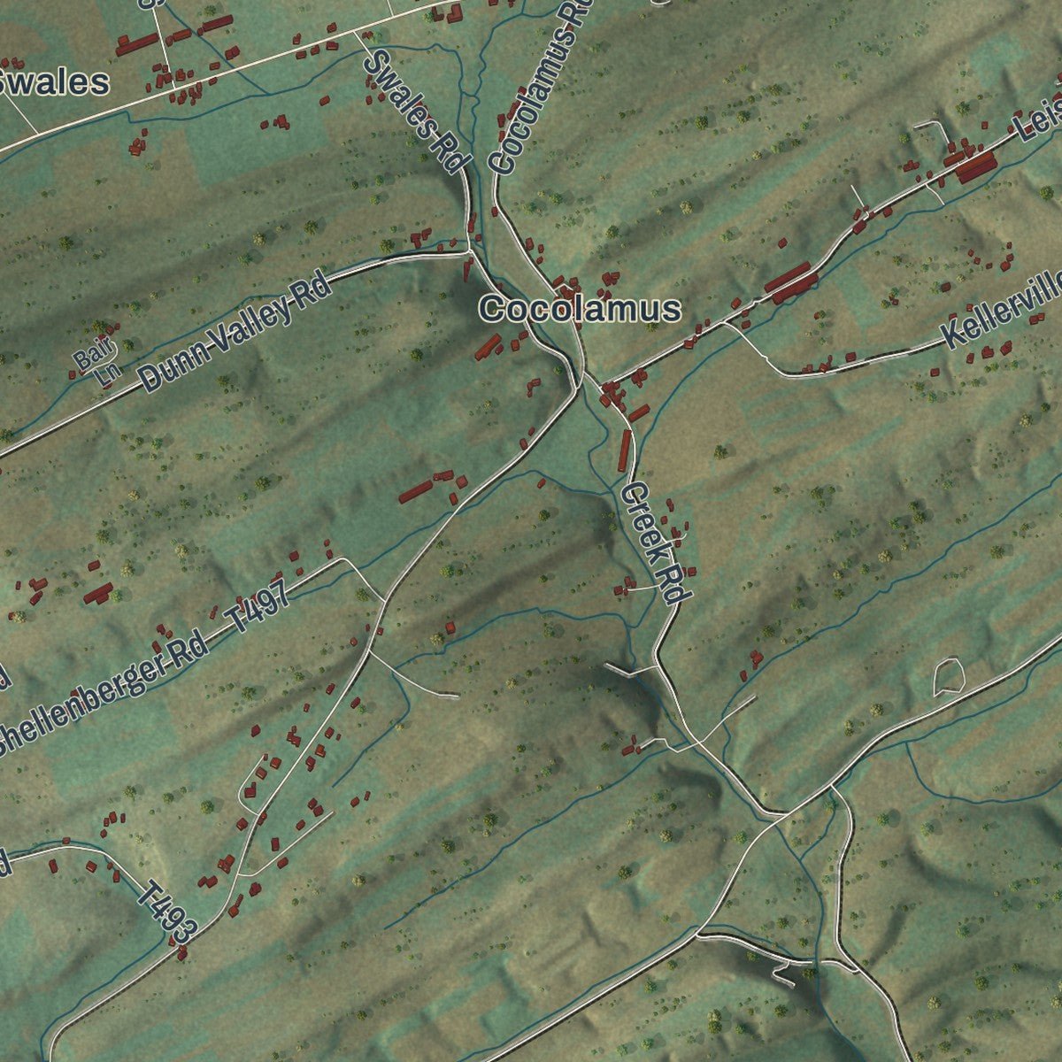 Second close-up of the map of Fayette, Pennsylvania print showing more streets and buildings