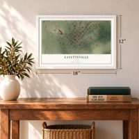 Fayetteville, Texas map, 12 x 18 inch print in a white frame in an entryway