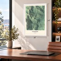 Fayston, Vermont map, 18 x 24 inch print in a white frame in a home office