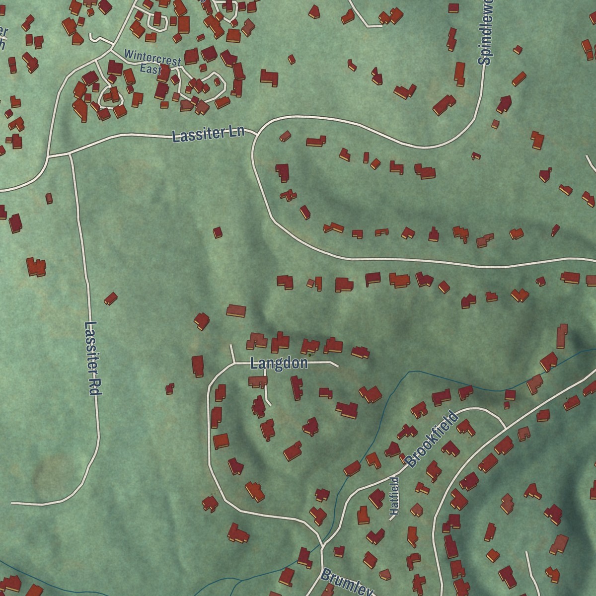 Second close-up of the map of Fearrington Village, North Carolina print showing more streets and buildings
