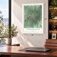 Fearrington Village, North Carolina map, 18 x 24 inch print in a white frame in a home office