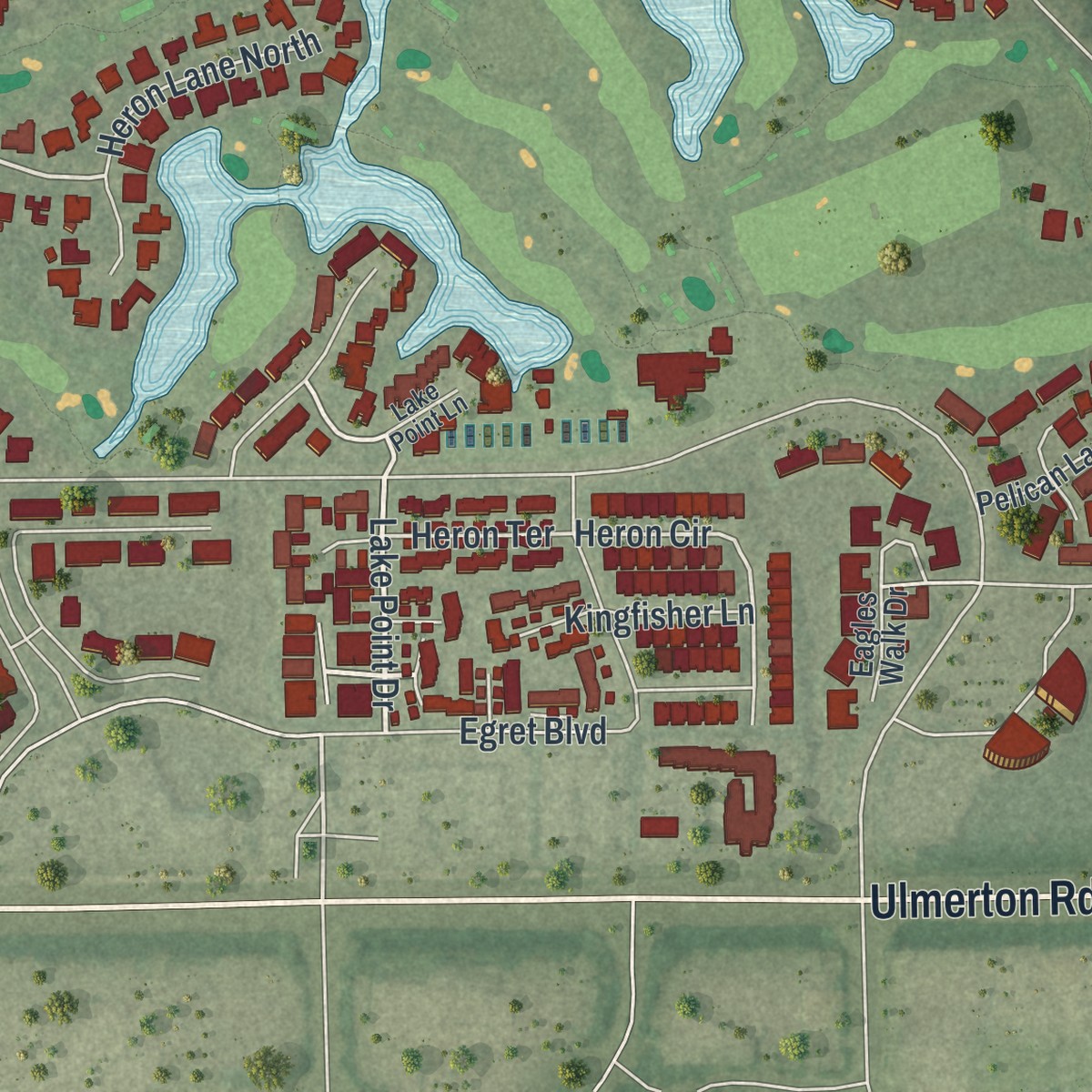 Second close-up of the map of Feather Sound, Florida print showing more streets and buildings