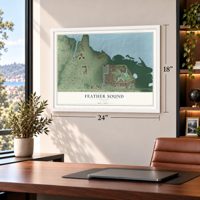 Feather Sound, Florida map, 18 x 24 inch print in a white frame in a home office