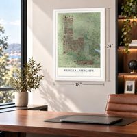 Federal Heights, Colorado map, 18 x 24 inch print in a white frame in a home office