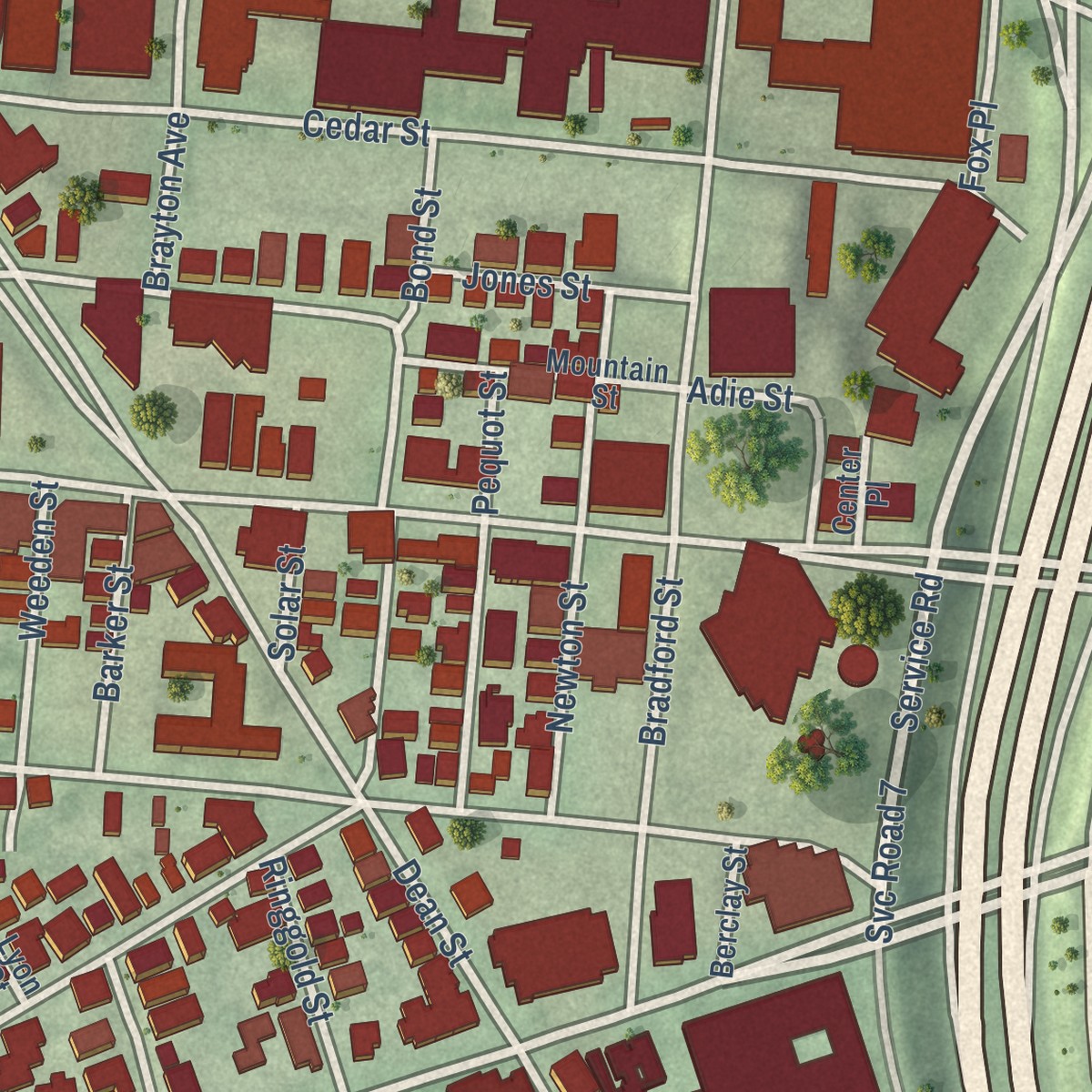 Second close-up of the map of Federal Hill, Rhode Island print showing more streets and buildings