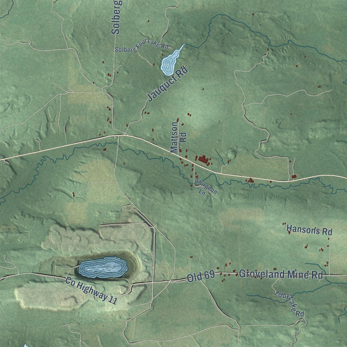 Second close-up of the map of Felch, Michigan print showing more streets and buildings