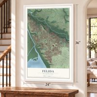 Felida, Washington map, 24 x 36 inch print in a white frame by a staircase