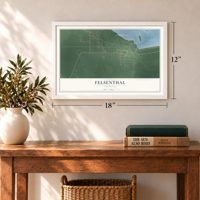 Felsenthal, Arkansas map, 12 x 18 inch print in a white frame in an entryway