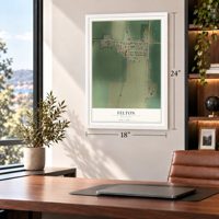 Felton, Minnesota map, 18 x 24 inch print in a white frame in a home office