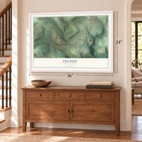 Felton, Pennsylvania map, 24 x 36 inch print in a white frame above a dresser by a staircase