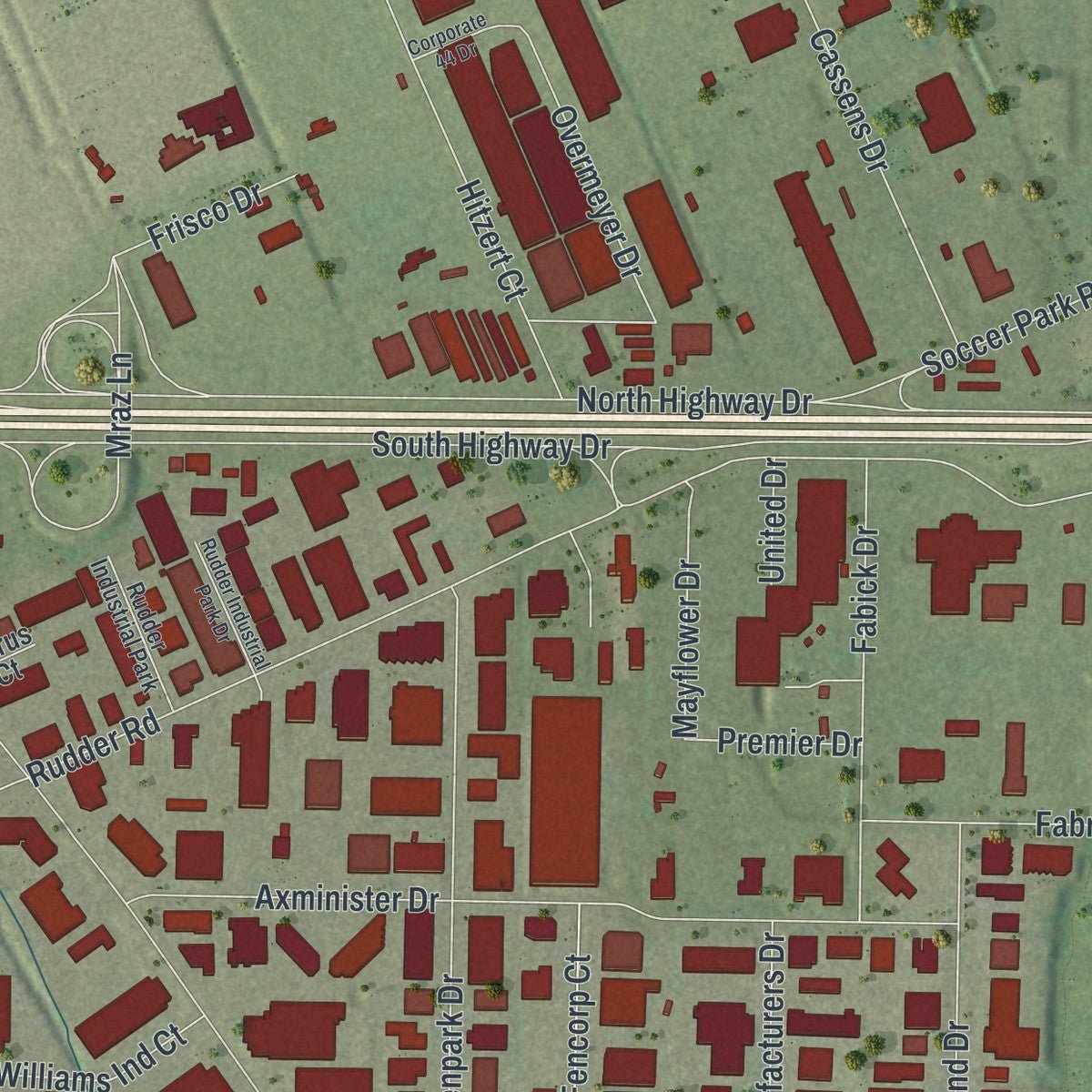 Second close-up of the map of Fenton, Missouri print showing more streets and buildings