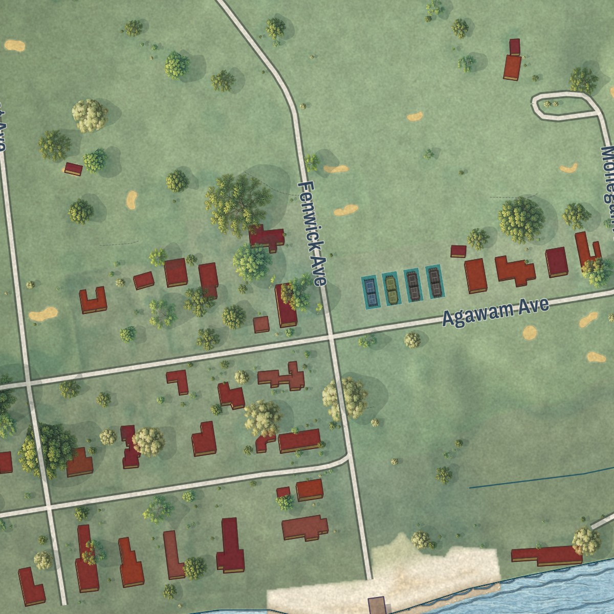 Second close-up of the map of Fenwick, Connecticut print showing more streets and buildings