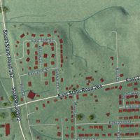 Second close-up of the map of Ferdinand, Indiana print showing more streets and buildings