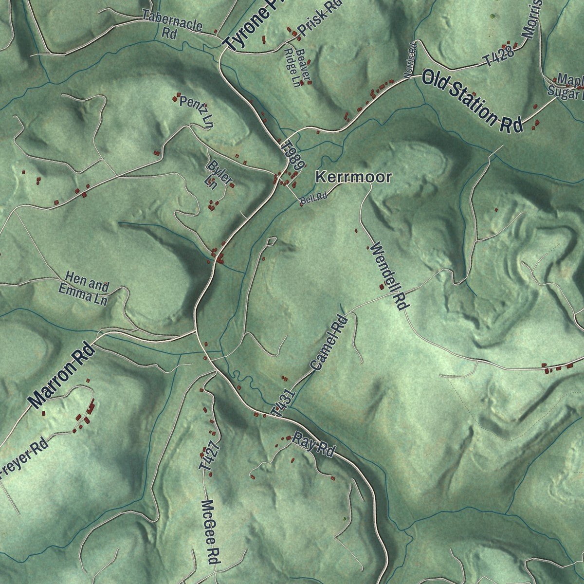Second close-up of the map of Ferguson, Clearfield County, Pennsylvania print showing more streets and buildings
