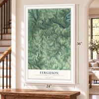 Ferguson, Clearfield County, Pennsylvania map, 24 x 36 inch print in a white frame by a staircase