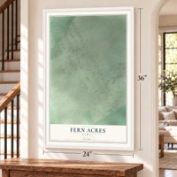 Fern Acres, Hawaii map, 24 x 36 inch print in a white frame by a staircase