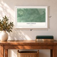 Fern Forest, Hawaii map, 12 x 18 inch print in a white frame in an entryway
