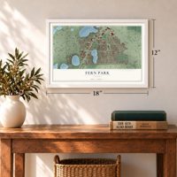 Fern Park, Florida map, 12 x 18 inch print in a white frame in an entryway