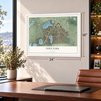 Fern Park, Florida map, 18 x 24 inch print in a white frame in a home office