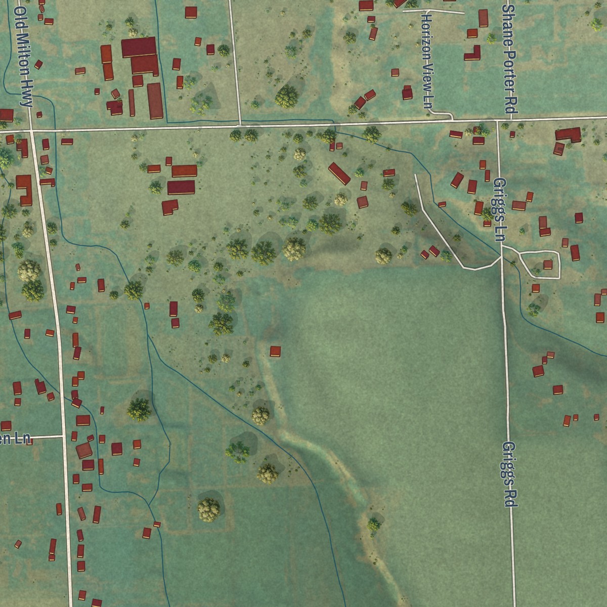 Second close-up of the map of Ferndale, Oregon print showing more streets and buildings