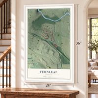 Fernleaf, Georgia map, 24 x 36 inch print in a white frame by a staircase