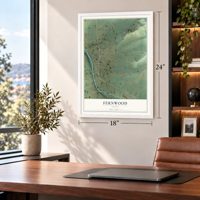 Fernwood, Idaho map, 18 x 24 inch print in a white frame in a home office