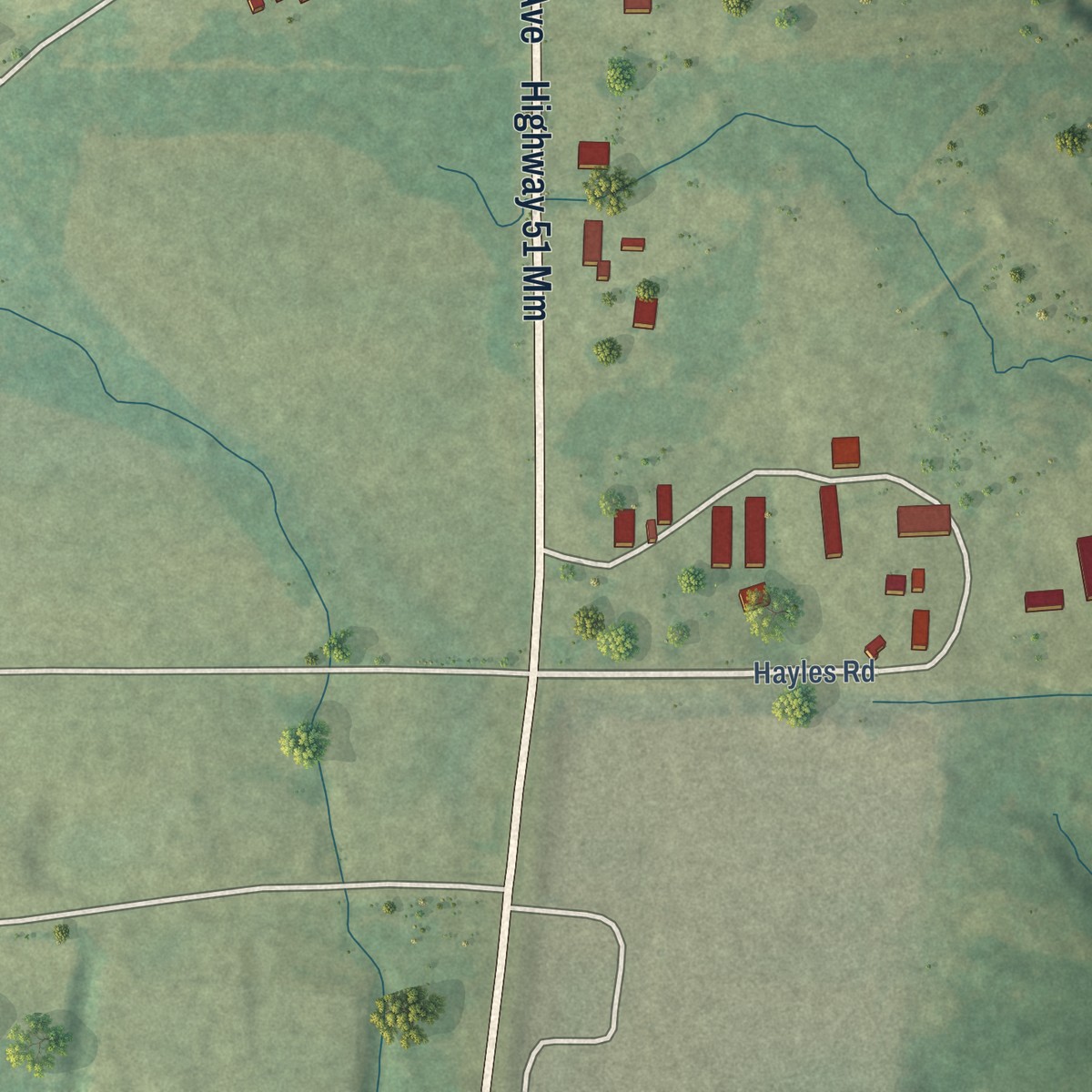 Second close-up of the map of Fernwood, Mississippi print showing more streets and buildings