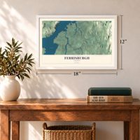 Ferrisburgh, Vermont map, 12 x 18 inch print in a white frame in an entryway