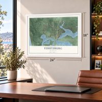 Ferrysburg, Michigan map, 18 x 24 inch print in a white frame in a home office