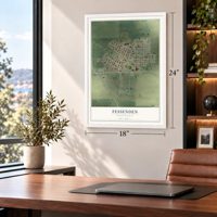 Fessenden, North Dakota map, 18 x 24 inch print in a white frame in a home office