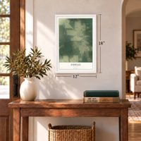Fidelis, Florida map, 12 x 18 inch print in a white frame in an entryway