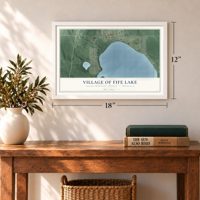 Fife Lake, Michigan map, 12 x 18 inch print in a white frame in an entryway