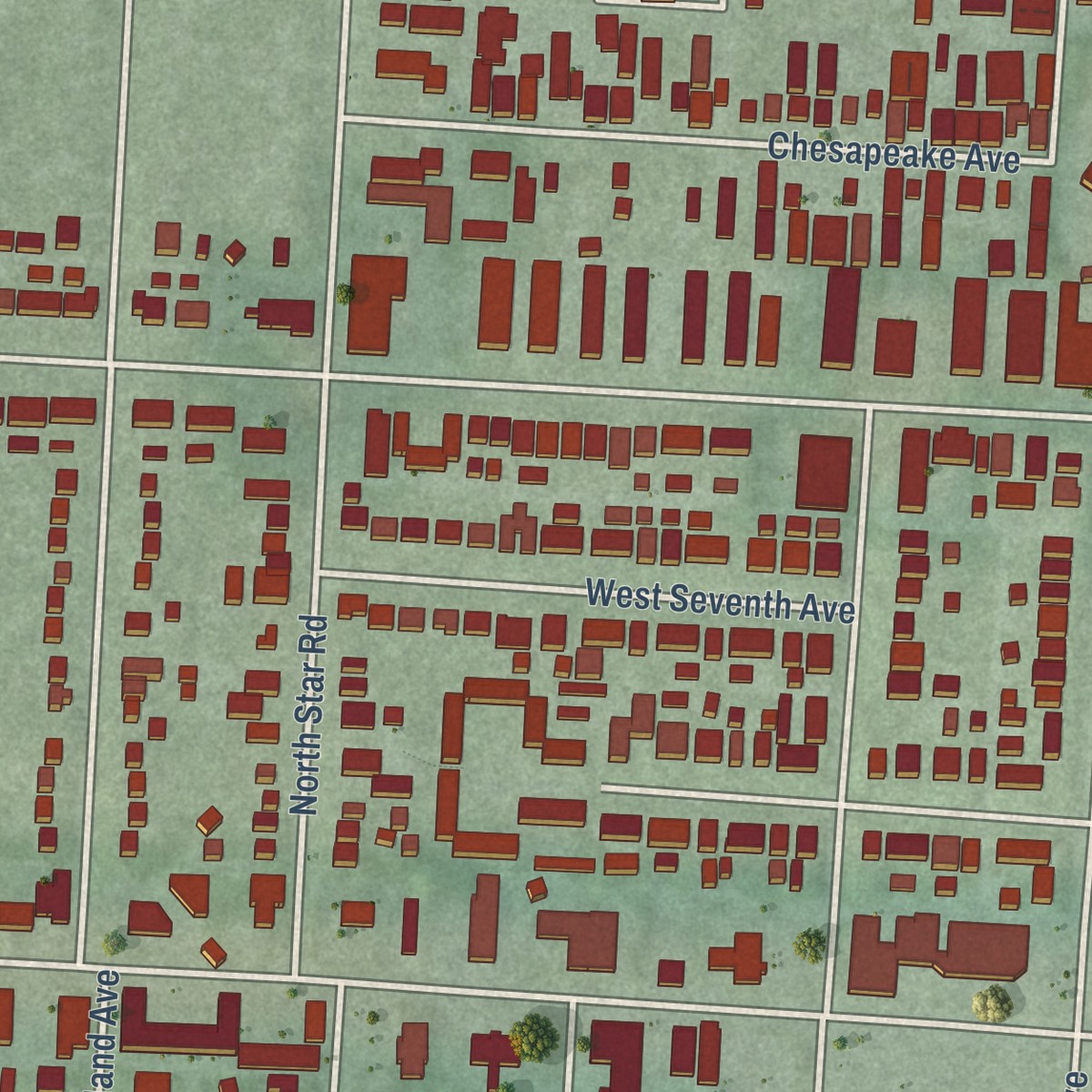 Second close-up of the map of Fifth by Northwest, Ohio print showing more streets and buildings