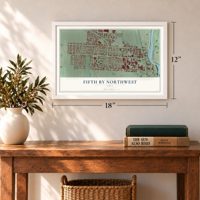 Fifth by Northwest, Ohio map, 12 x 18 inch print in a white frame in an entryway
