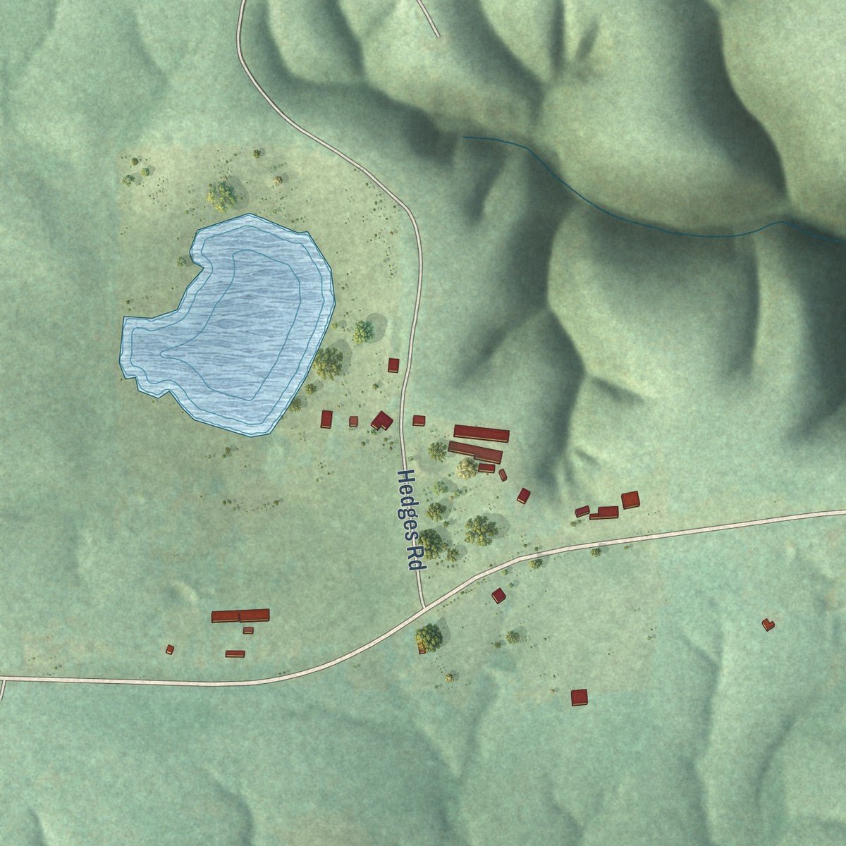 Second close-up of the map of Fifty-Six, Arkansas print showing more streets and buildings