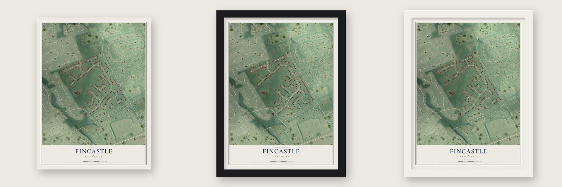 Fincastle, Kentucky map unframed, in a black wood frame and in a white wood frame