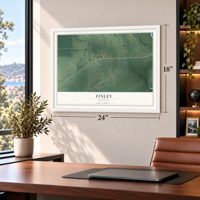 Finley, Oklahoma map, 18 x 24 inch print in a white frame in a home office