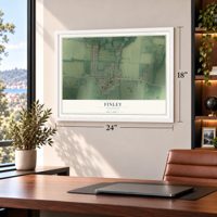 Finley, Tennessee map, 18 x 24 inch print in a white frame in a home office