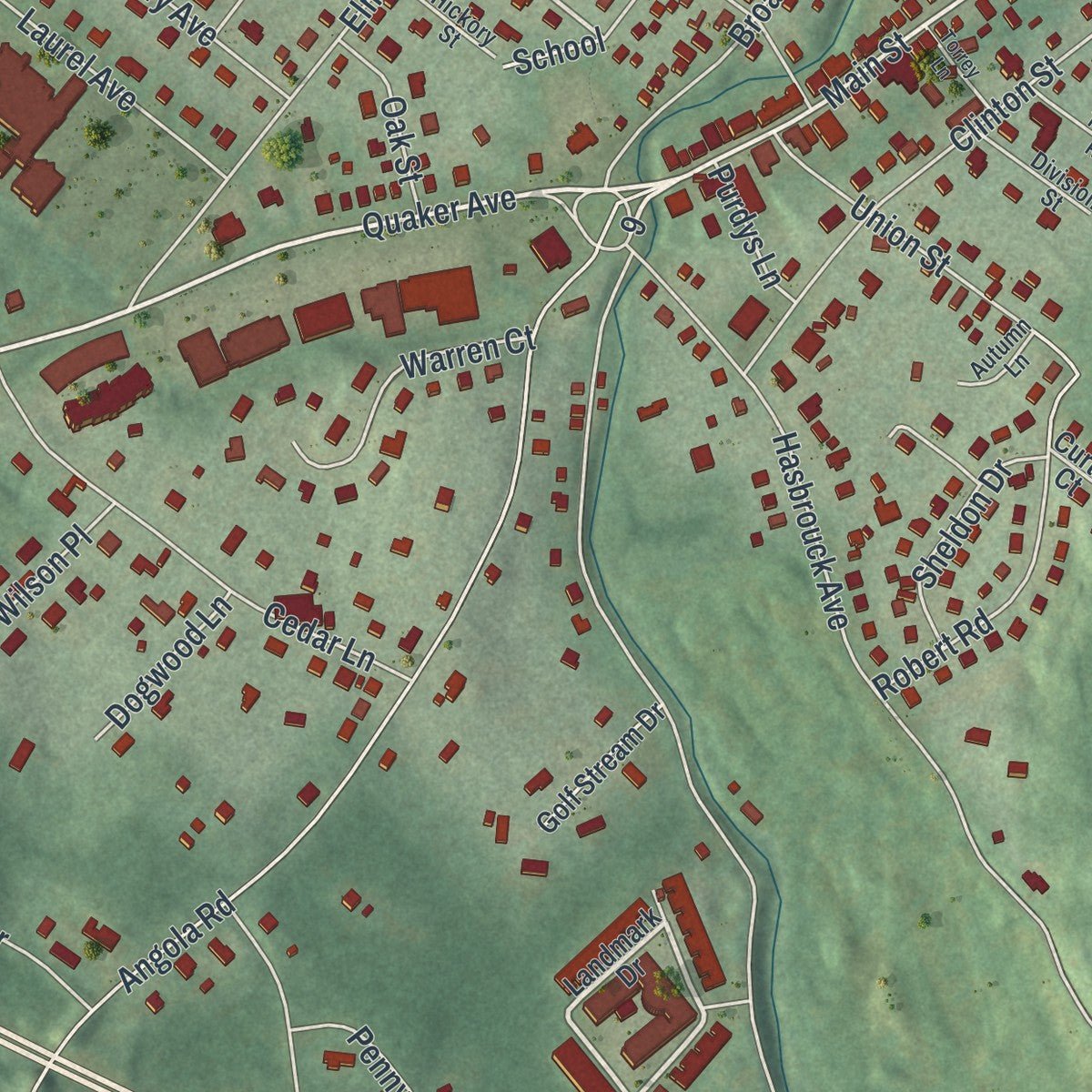 Second close-up of the map of Firthcliffe, New York print showing more streets and buildings
