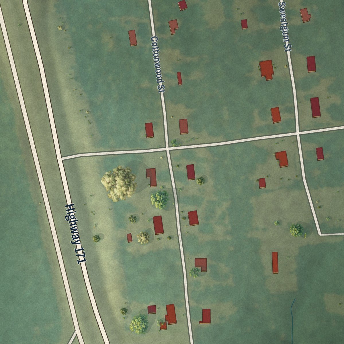 Second close-up of the map of Fisher, Louisiana print showing more streets and buildings