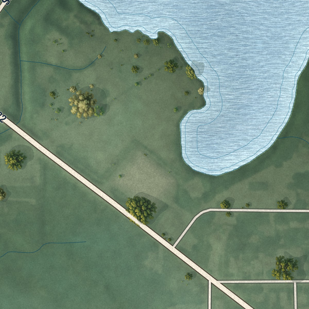 Second close-up of the map of Fishersburg, Indiana print showing more streets and buildings