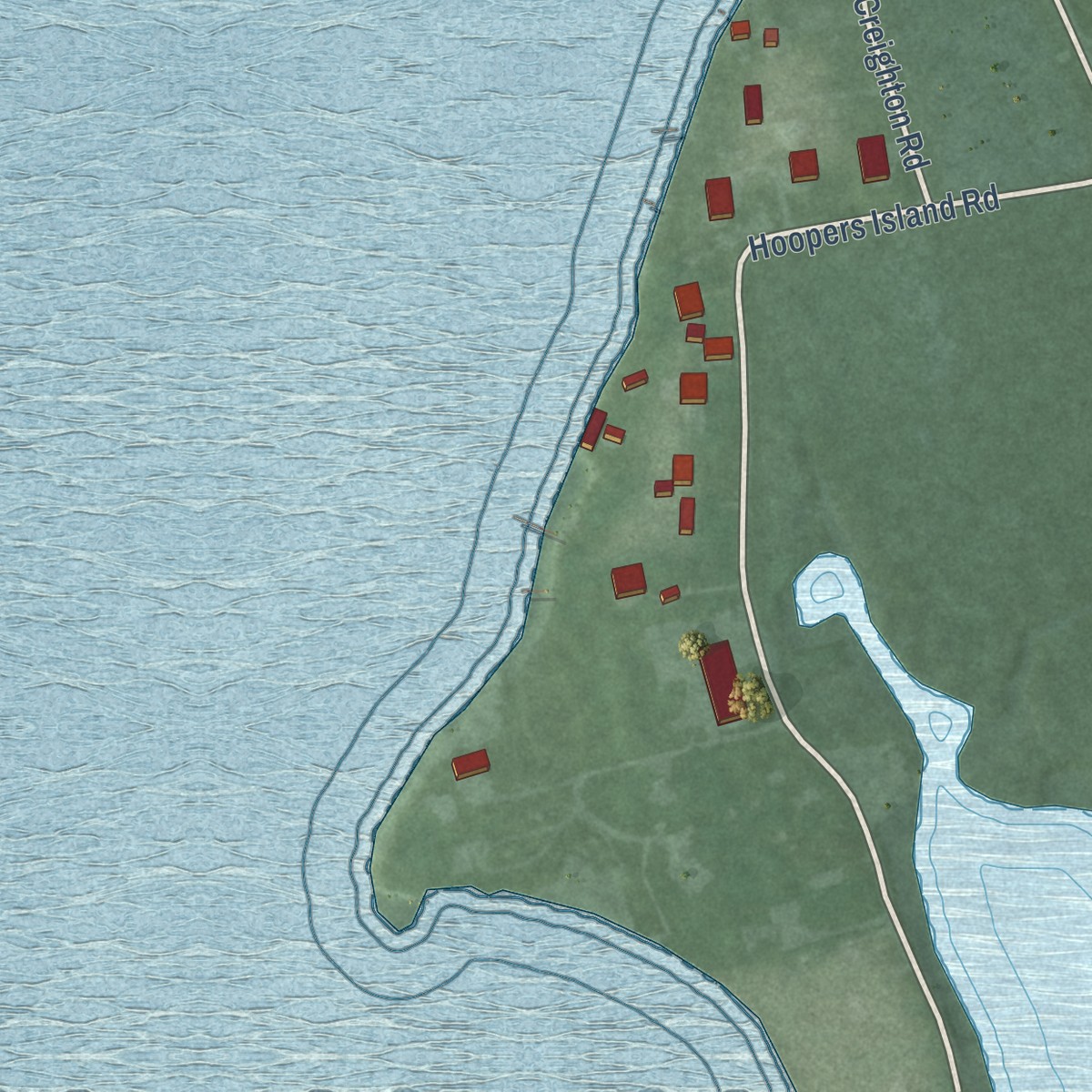 Second close-up of the map of Fishing Creek, Maryland print showing more streets and buildings