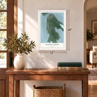 Fishing Creek, Maryland map, 12 x 18 inch print in a white frame in an entryway