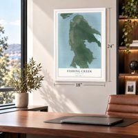 Fishing Creek, Maryland map, 18 x 24 inch print in a white frame in a home office