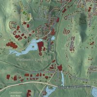 Second close-up of the map of Fitchburg, Massachusetts print showing more streets and buildings